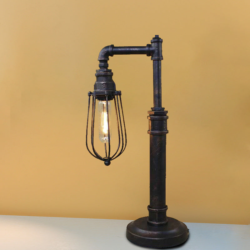 Bronze Finish Cylinder/Bulb Shade Standing Table Light Steampunk Wrought Iron 1 Head Table Lamp Bronze Bulb Clearhalo 'Lamps' 'Table Lamps' Lighting' 616203