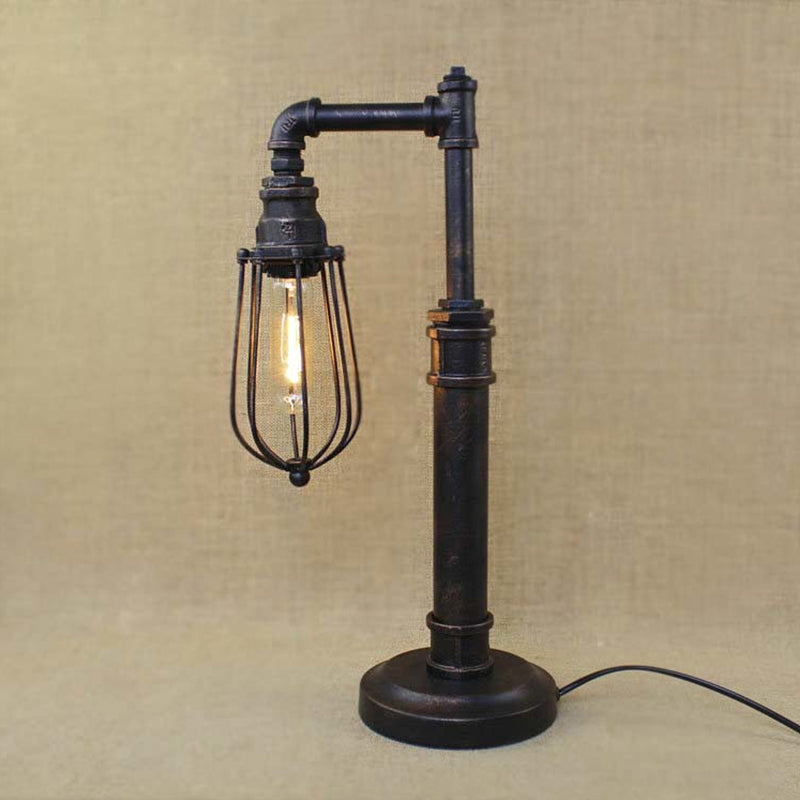 Bronze Finish Cylinder/Bulb Shade Standing Table Light Steampunk Wrought Iron 1 Head Table Lamp Clearhalo 'Lamps' 'Table Lamps' Lighting' 616205