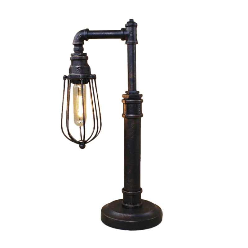 Bronze Finish Cylinder/Bulb Shade Standing Table Light Steampunk Wrought Iron 1 Head Table Lamp Clearhalo 'Lamps' 'Table Lamps' Lighting' 616206