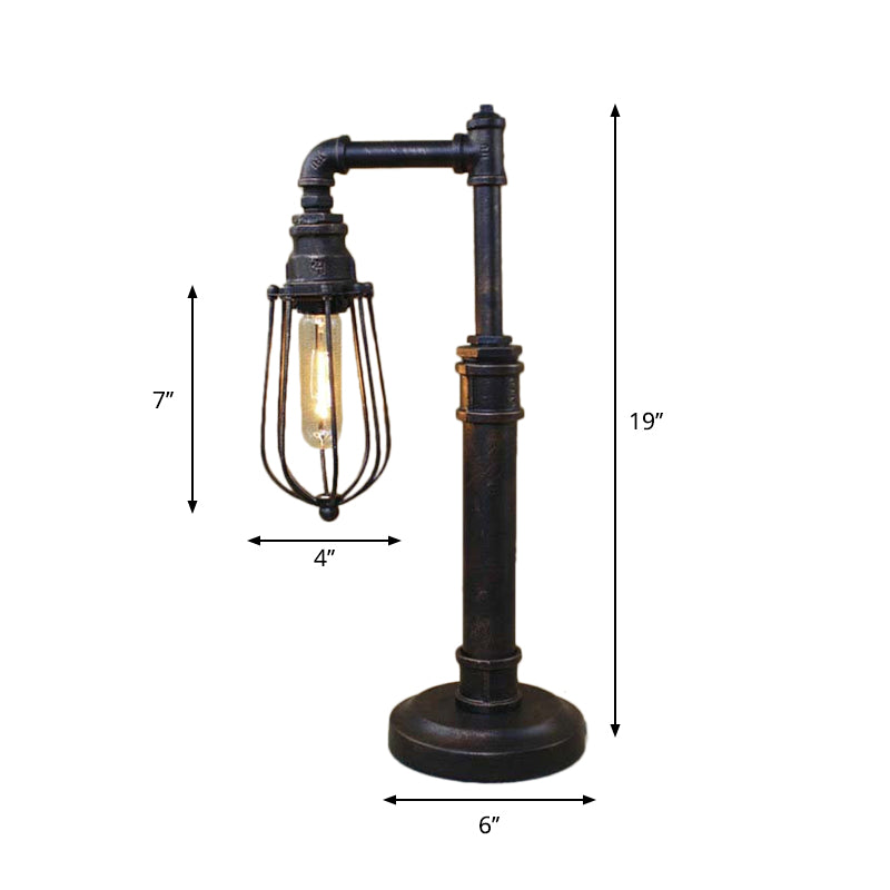 Bronze Finish Cylinder/Bulb Shade Standing Table Light Steampunk Wrought Iron 1 Head Table Lamp Clearhalo 'Lamps' 'Table Lamps' Lighting' 616207