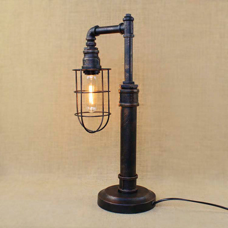 Bronze Finish Cylinder/Bulb Shade Standing Table Light Steampunk Wrought Iron 1 Head Table Lamp Bronze Oval Clearhalo 'Lamps' 'Table Lamps' Lighting' 616208