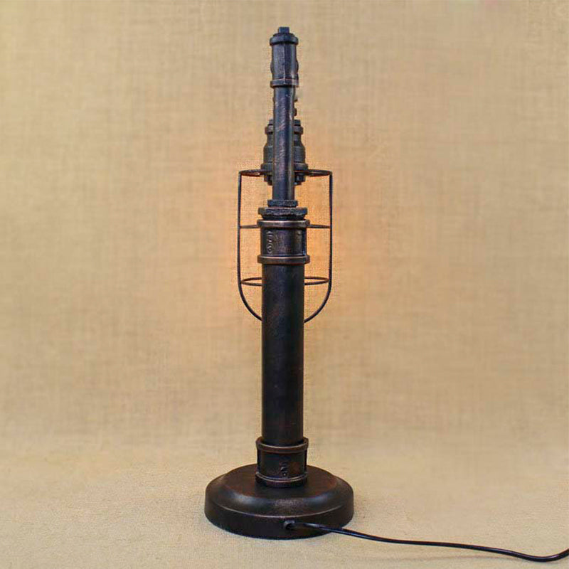 Bronze Finish Cylinder/Bulb Shade Standing Table Light Steampunk Wrought Iron 1 Head Table Lamp Clearhalo 'Lamps' 'Table Lamps' Lighting' 616209