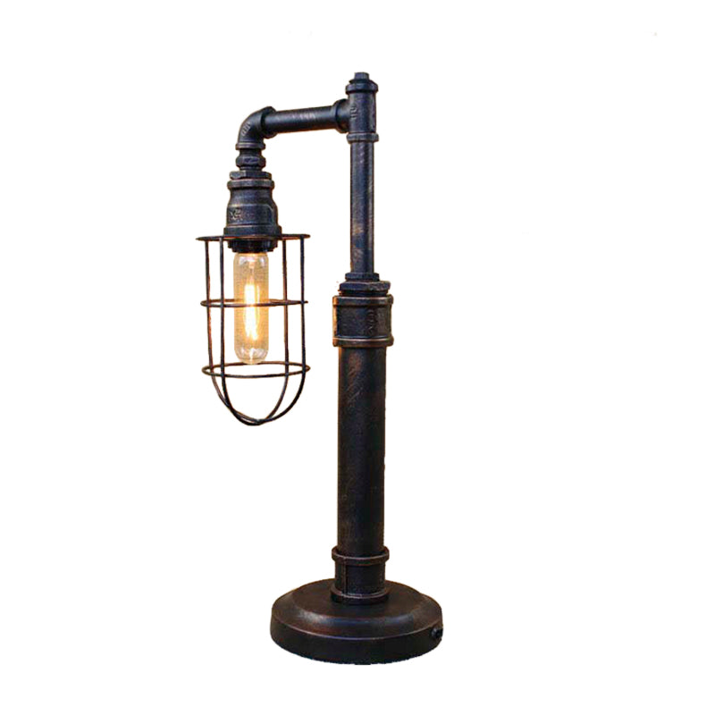 Bronze Finish Cylinder/Bulb Shade Standing Table Light Steampunk Wrought Iron 1 Head Table Lamp Clearhalo 'Lamps' 'Table Lamps' Lighting' 616211