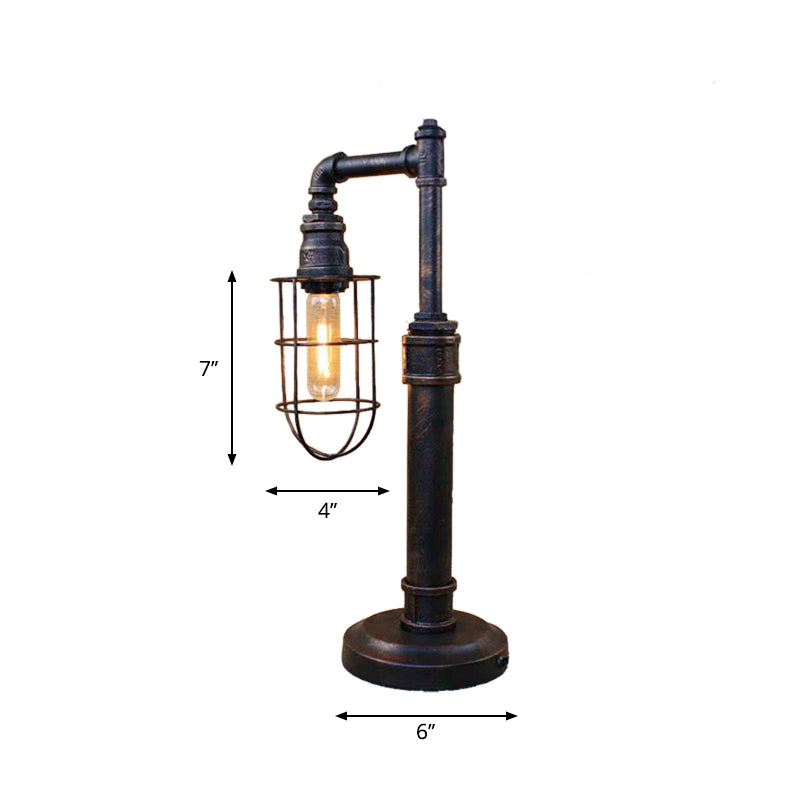 Bronze Finish Cylinder/Bulb Shade Standing Table Light Steampunk Wrought Iron 1 Head Table Lamp Clearhalo 'Lamps' 'Table Lamps' Lighting' 616212