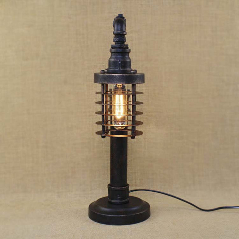 Bronze Finish Cylinder/Bulb Shade Standing Table Light Steampunk Wrought Iron 1 Head Table Lamp Bronze Cylinder Clearhalo 'Lamps' 'Table Lamps' Lighting' 616213