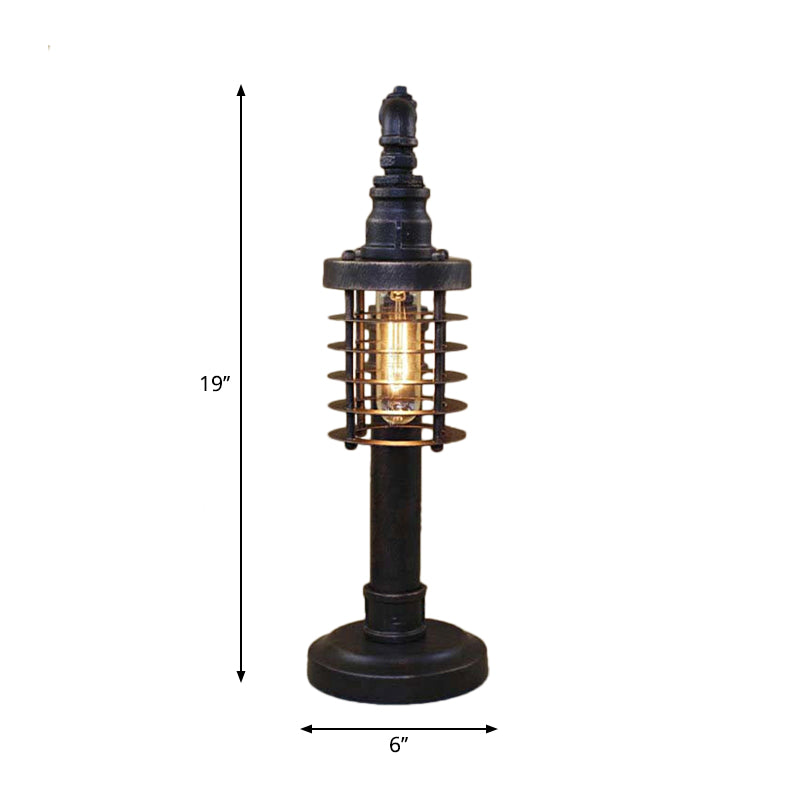 Bronze Finish Cylinder/Bulb Shade Standing Table Light Steampunk Wrought Iron 1 Head Table Lamp Clearhalo 'Lamps' 'Table Lamps' Lighting' 616217