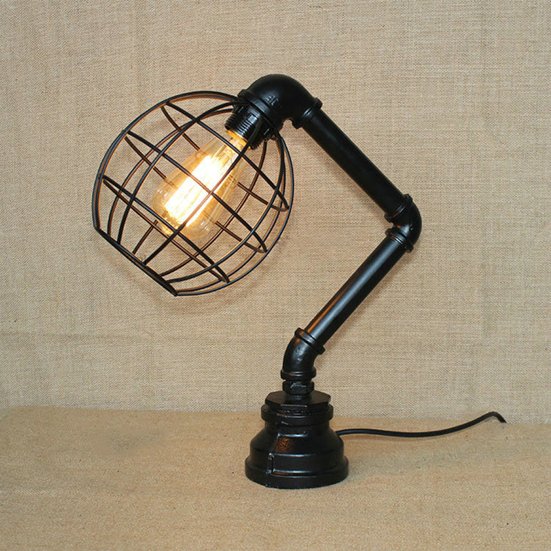 Black Global/Barrel Cage Table Lighting Industrial Vintage Metal 1 Light Coffee Shop Standing Table Light Clearhalo 'Lamps' 'Table Lamps' Lighting' 616219