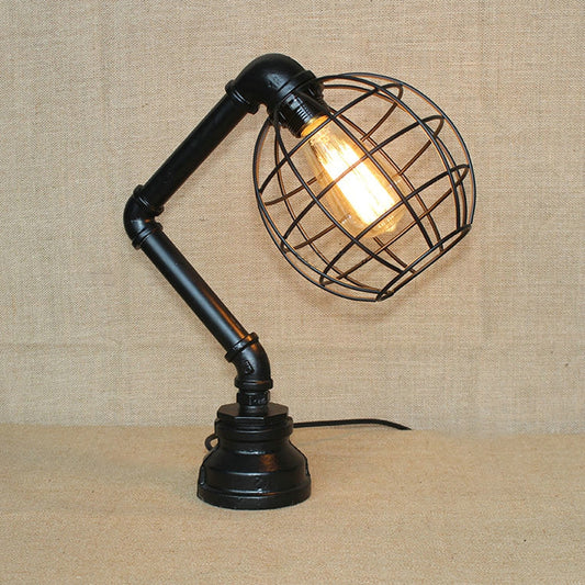 Black Global/Barrel Cage Table Lighting Industrial Vintage Metal 1 Light Coffee Shop Standing Table Light Clearhalo 'Lamps' 'Table Lamps' Lighting' 616220