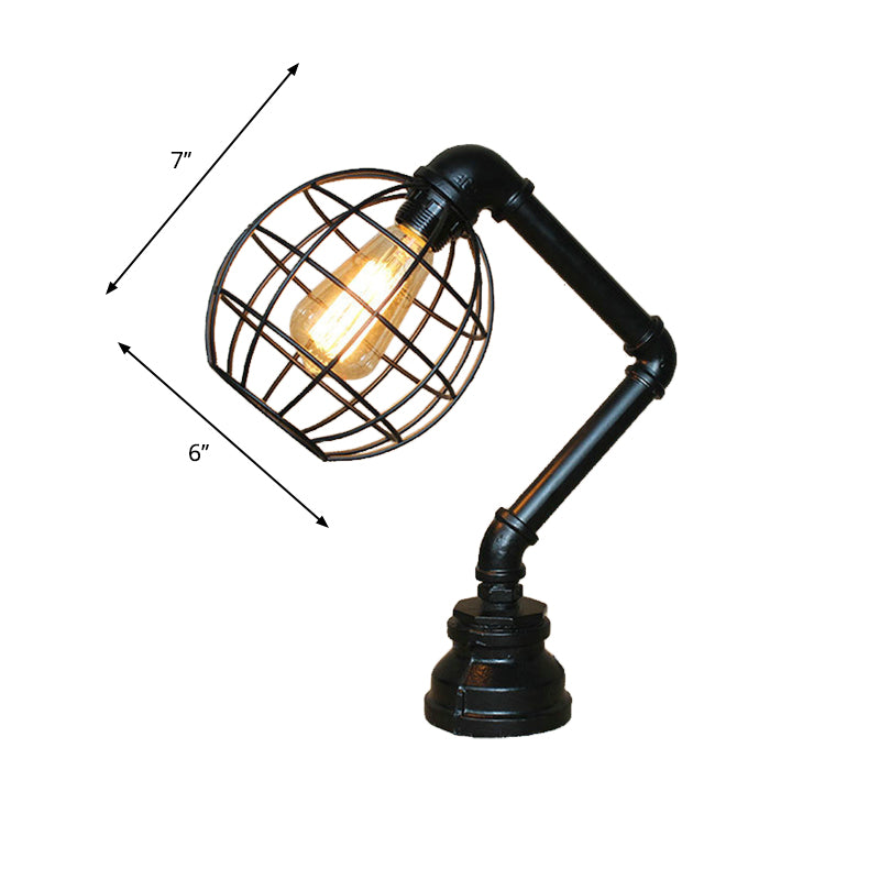 Black Global/Barrel Cage Table Lighting Industrial Vintage Metal 1 Light Coffee Shop Standing Table Light Clearhalo 'Lamps' 'Table Lamps' Lighting' 616222