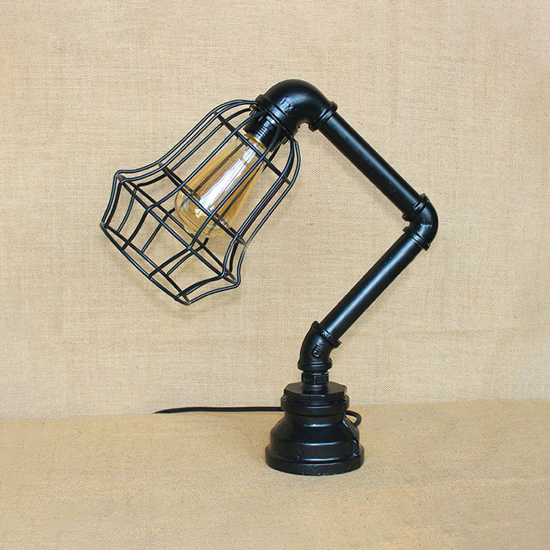 Black Global/Barrel Cage Table Lighting Industrial Vintage Metal 1 Light Coffee Shop Standing Table Light Clearhalo 'Lamps' 'Table Lamps' Lighting' 616225