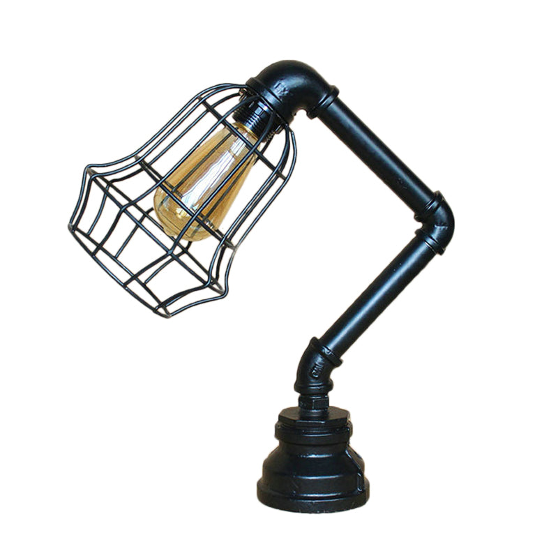 Black Global/Barrel Cage Table Lighting Industrial Vintage Metal 1 Light Coffee Shop Standing Table Light Clearhalo 'Lamps' 'Table Lamps' Lighting' 616226