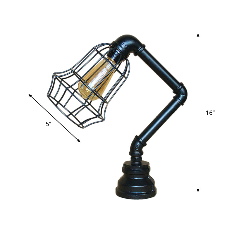 Black Global/Barrel Cage Table Lighting Industrial Vintage Metal 1 Light Coffee Shop Standing Table Light Clearhalo 'Lamps' 'Table Lamps' Lighting' 616227