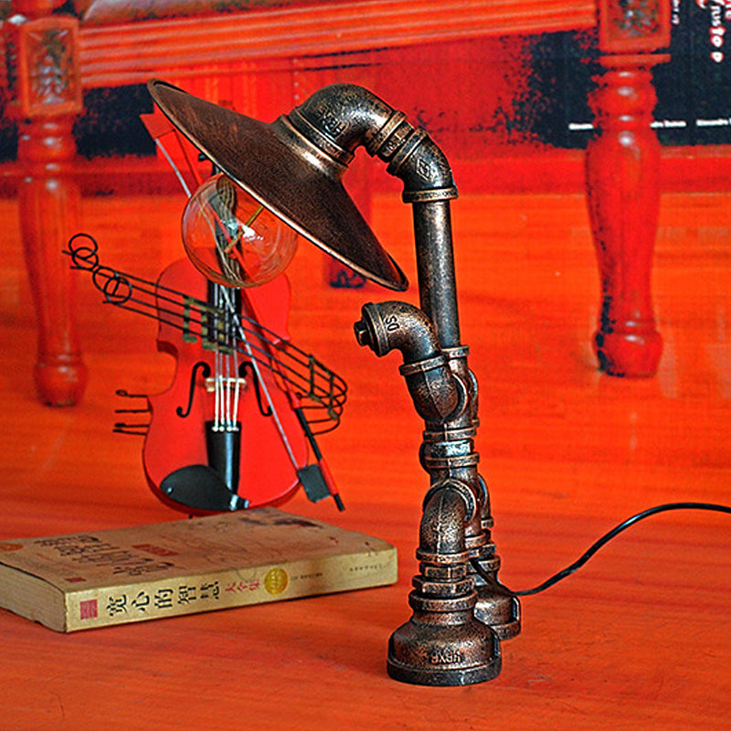 Wrought Iron Robot Table Lamp with Plumbing Pipe Rustic Style 1 Bulb Bedroom Table Lighting in Antique Brass Antique Brass C Clearhalo 'Lamps' 'Table Lamps' Lighting' 616238