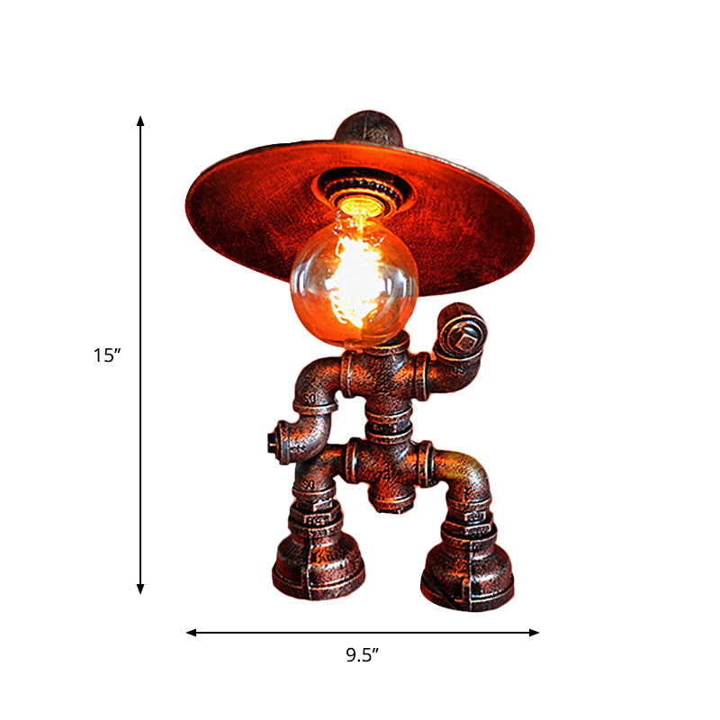 Wrought Iron Robot Table Lamp with Plumbing Pipe Rustic Style 1 Bulb Bedroom Table Lighting in Antique Brass Clearhalo 'Lamps' 'Table Lamps' Lighting' 616242