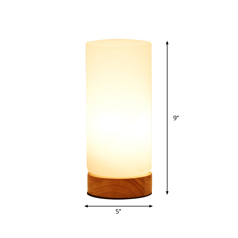 Single Bulb Globe/Cylinder/Square Shade Reading Book Light Modern Wood White Glass Task Lighting Clearhalo 'Lamps' 'Table Lamps' Lighting' 616267