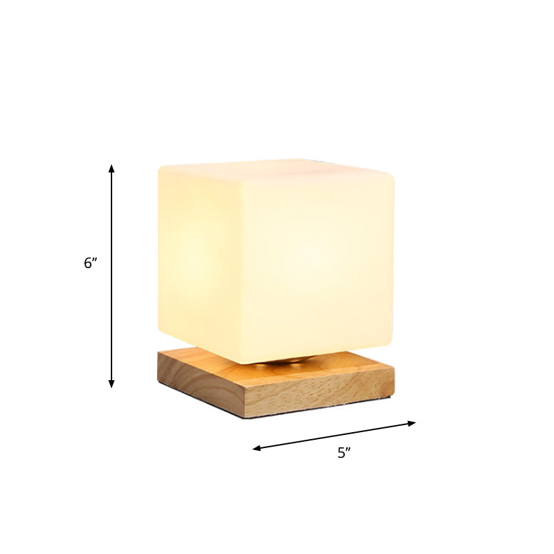 Single Bulb Globe/Cylinder/Square Shade Reading Book Light Modern Wood White Glass Task Lighting Clearhalo 'Lamps' 'Table Lamps' Lighting' 616272