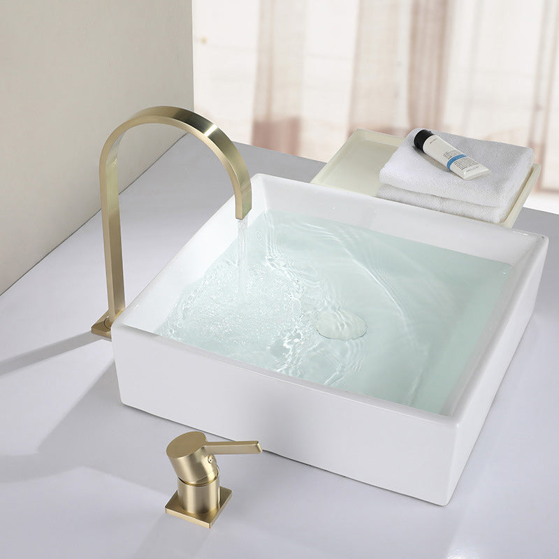 Light Luxury Vanity Sink Faucet Cubic Single Handle Faucet for Bathroom Clearhalo 'Bathroom Remodel & Bathroom Fixtures' 'Bathroom Sink Faucets' 'Bathroom Sinks & Faucet Components' 'bathroom_sink_faucets' 'Home Improvement' 'home_improvement' 'home_improvement_bathroom_sink_faucets' 6163278