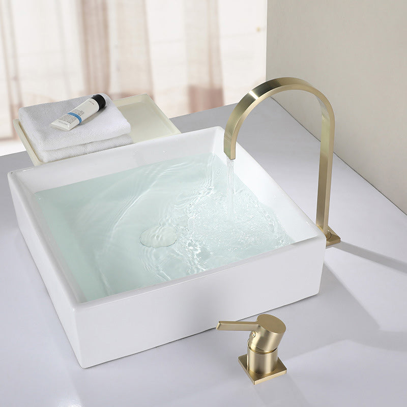 Light Luxury Vanity Sink Faucet Cubic Single Handle Faucet for Bathroom Gold Clearhalo 'Bathroom Remodel & Bathroom Fixtures' 'Bathroom Sink Faucets' 'Bathroom Sinks & Faucet Components' 'bathroom_sink_faucets' 'Home Improvement' 'home_improvement' 'home_improvement_bathroom_sink_faucets' 6163282