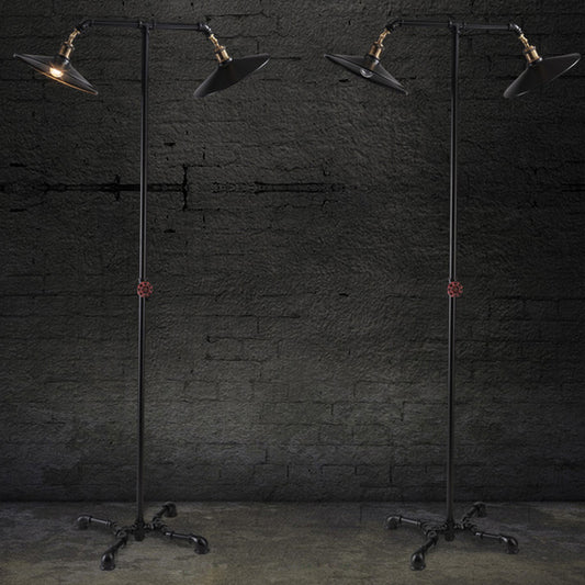 2 Lights Flared Floor Light Vintage Industrial Black Metallic Standing Floor Lamp for Bedroom Black Clearhalo 'Floor Lamps' 'Lamps' Lighting' 616395