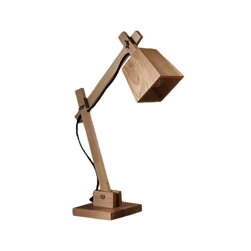 Modern Industrial Tapered Wood Table Lamp 1-Head Reading Light with Adjustable Arm for Study Room Clearhalo 'Lamps' 'Table Lamps' Lighting' 616408