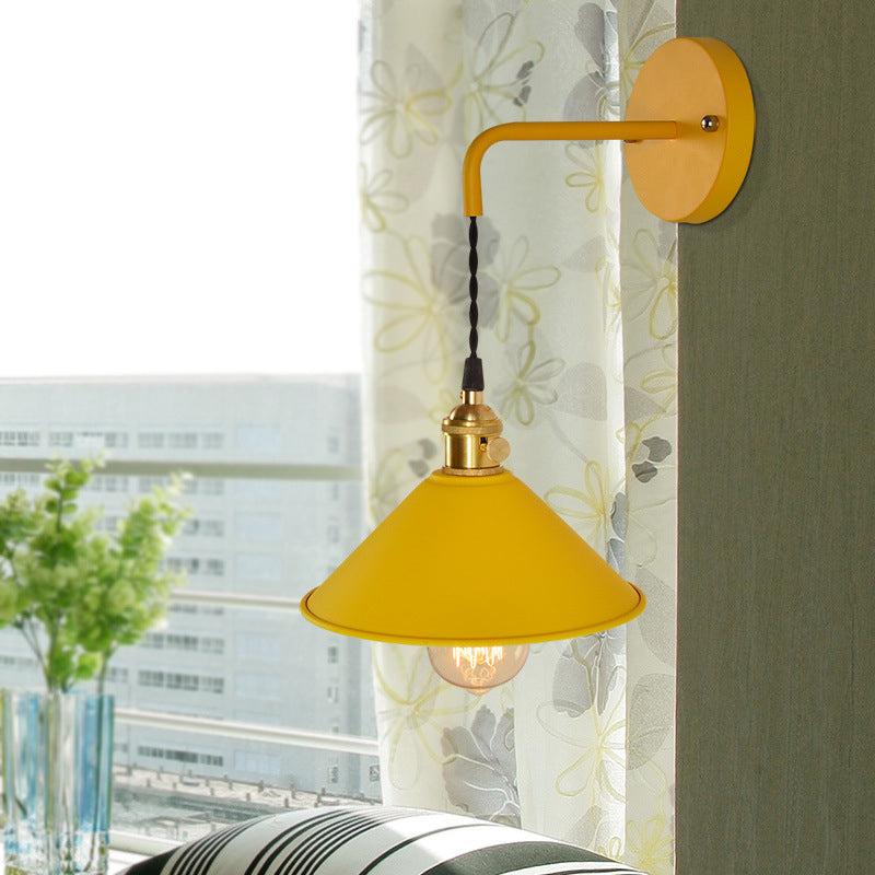 Gray/Red Conic Wall Mounted Light Vintage Style Metal 1 Bulb Living Room Wall Hanging Light Yellow Clearhalo 'Cast Iron' 'Glass' 'Industrial' 'Modern wall lights' 'Modern' 'Tiffany' 'Traditional wall lights' 'Wall Lamps & Sconces' 'Wall Lights' Lighting' 616433