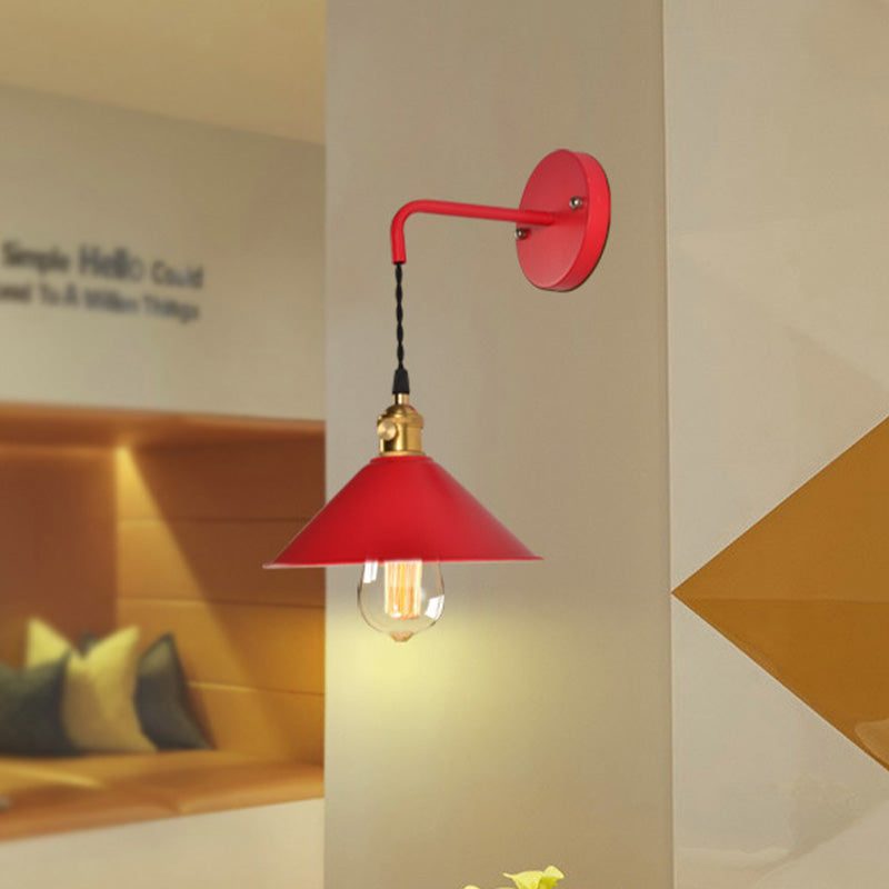 Gray/Red Conic Wall Mounted Light Vintage Style Metal 1 Bulb Living Room Wall Hanging Light Clearhalo 'Cast Iron' 'Glass' 'Industrial' 'Modern wall lights' 'Modern' 'Tiffany' 'Traditional wall lights' 'Wall Lamps & Sconces' 'Wall Lights' Lighting' 616438