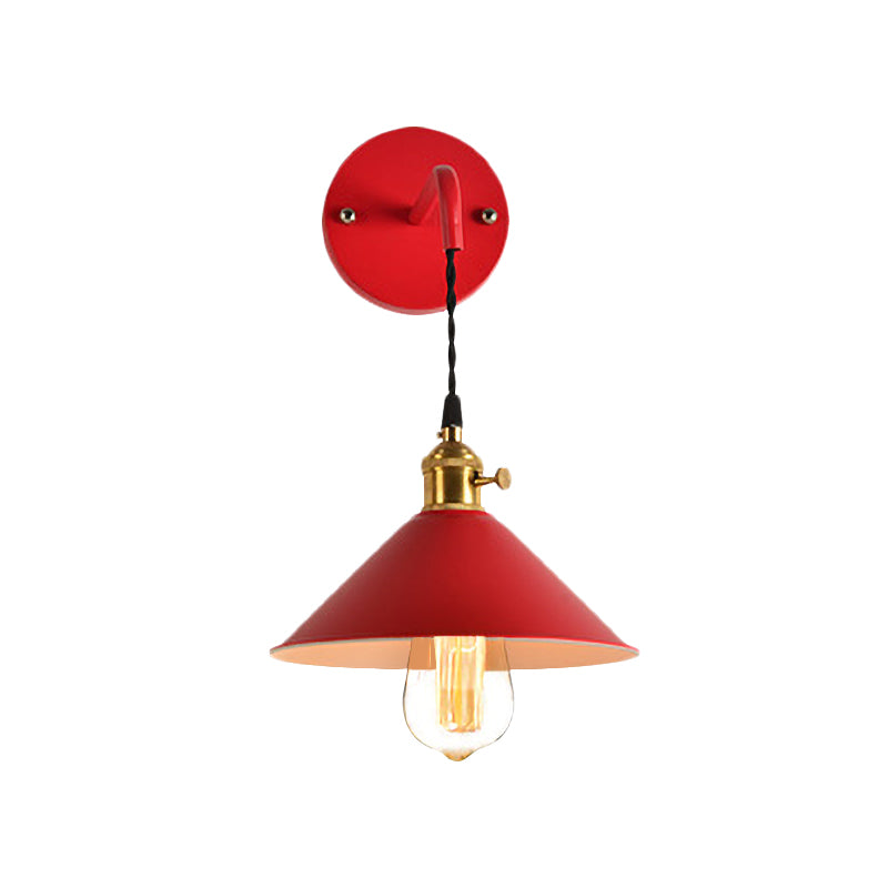 Gray/Red Conic Wall Mounted Light Vintage Style Metal 1 Bulb Living Room Wall Hanging Light Clearhalo 'Cast Iron' 'Glass' 'Industrial' 'Modern wall lights' 'Modern' 'Tiffany' 'Traditional wall lights' 'Wall Lamps & Sconces' 'Wall Lights' Lighting' 616440