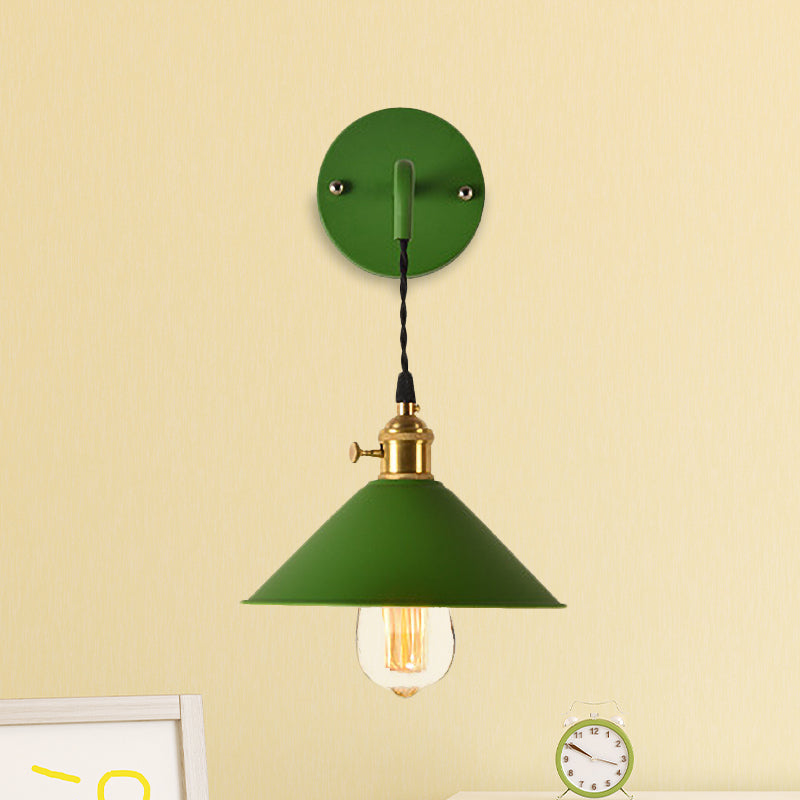 Gray/Red Conic Wall Mounted Light Vintage Style Metal 1 Bulb Living Room Wall Hanging Light Green Clearhalo 'Cast Iron' 'Glass' 'Industrial' 'Modern wall lights' 'Modern' 'Tiffany' 'Traditional wall lights' 'Wall Lamps & Sconces' 'Wall Lights' Lighting' 616441