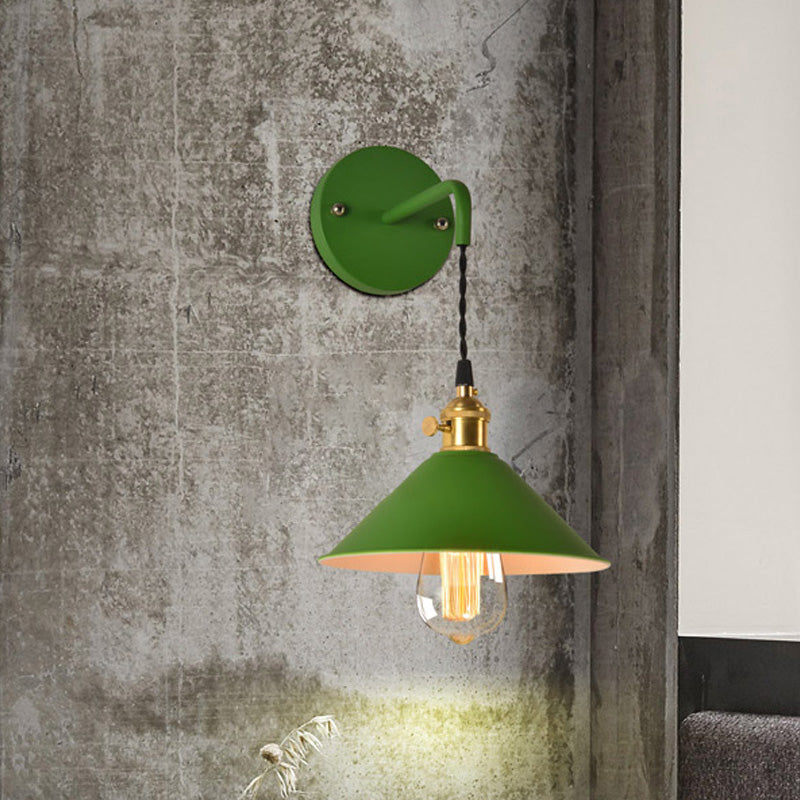 Gray/Red Conic Wall Mounted Light Vintage Style Metal 1 Bulb Living Room Wall Hanging Light Clearhalo 'Cast Iron' 'Glass' 'Industrial' 'Modern wall lights' 'Modern' 'Tiffany' 'Traditional wall lights' 'Wall Lamps & Sconces' 'Wall Lights' Lighting' 616443
