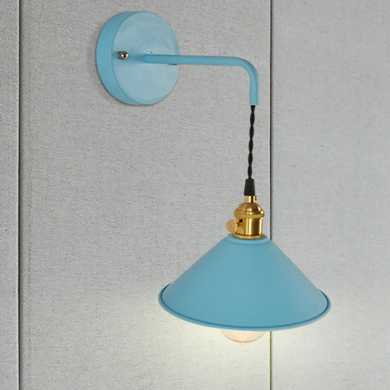 Gray/Red Conic Wall Mounted Light Vintage Style Metal 1 Bulb Living Room Wall Hanging Light Blue Clearhalo 'Cast Iron' 'Glass' 'Industrial' 'Modern wall lights' 'Modern' 'Tiffany' 'Traditional wall lights' 'Wall Lamps & Sconces' 'Wall Lights' Lighting' 616445