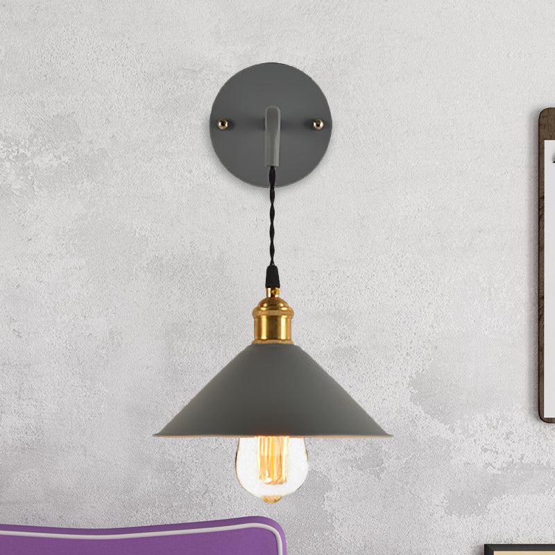 Gray/Red Conic Wall Mounted Light Vintage Style Metal 1 Bulb Living Room Wall Hanging Light Grey Clearhalo 'Cast Iron' 'Glass' 'Industrial' 'Modern wall lights' 'Modern' 'Tiffany' 'Traditional wall lights' 'Wall Lamps & Sconces' 'Wall Lights' Lighting' 616449