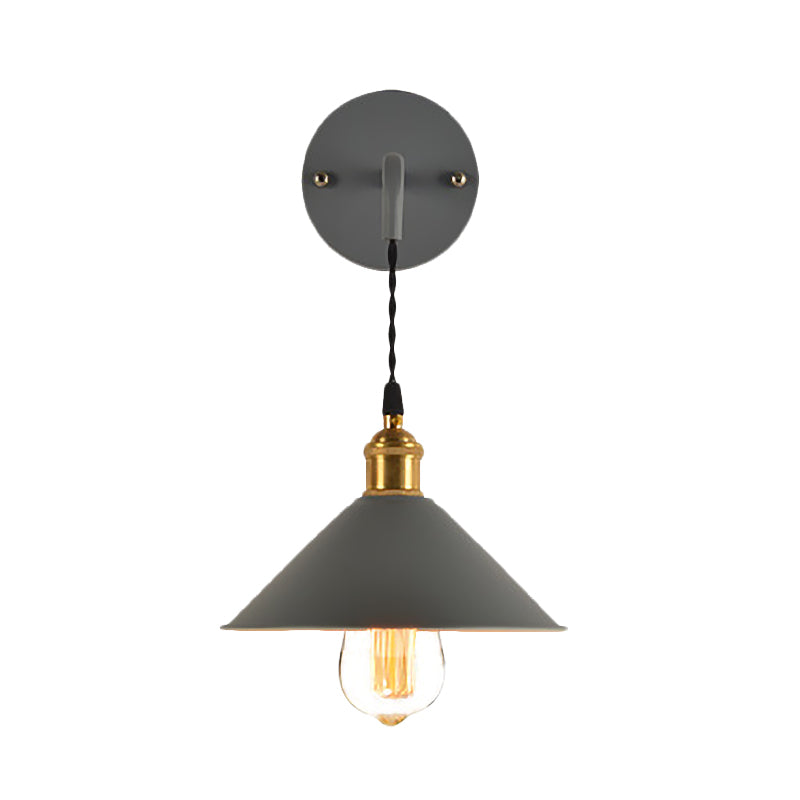 Gray/Red Conic Wall Mounted Light Vintage Style Metal 1 Bulb Living Room Wall Hanging Light Clearhalo 'Cast Iron' 'Glass' 'Industrial' 'Modern wall lights' 'Modern' 'Tiffany' 'Traditional wall lights' 'Wall Lamps & Sconces' 'Wall Lights' Lighting' 616452