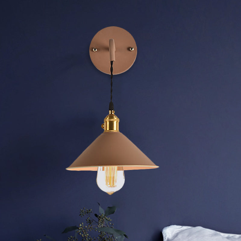 Gray/Red Conic Wall Mounted Light Vintage Style Metal 1 Bulb Living Room Wall Hanging Light Brown Clearhalo 'Cast Iron' 'Glass' 'Industrial' 'Modern wall lights' 'Modern' 'Tiffany' 'Traditional wall lights' 'Wall Lamps & Sconces' 'Wall Lights' Lighting' 616453