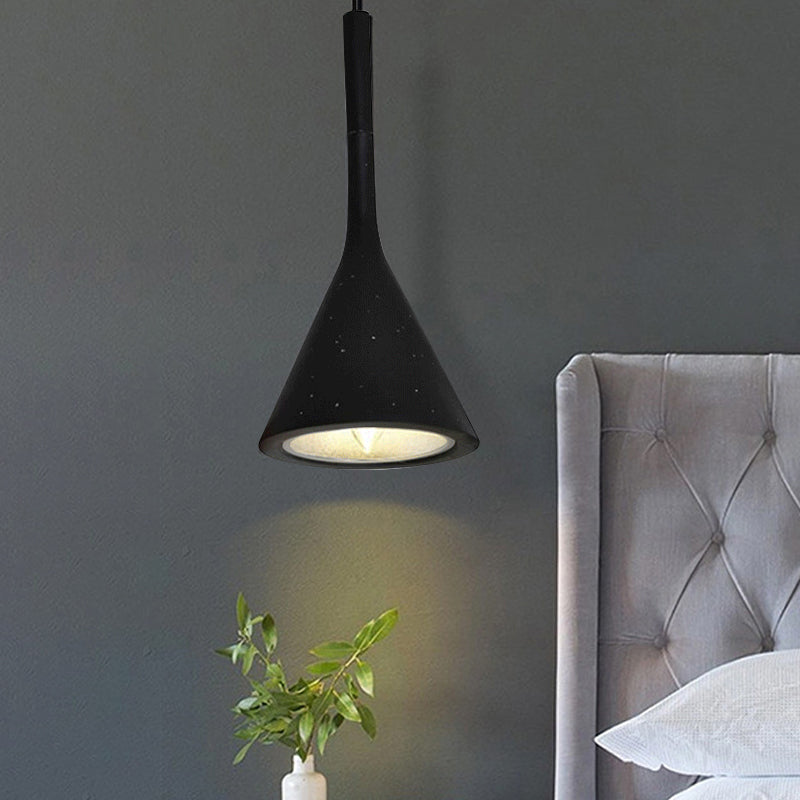 1 Head Hanging Pendant Lamp with Funnel Shade Aluminum and Concrete Industrial Bedside Ceiling Light Fixture in Black/Grey Black Clearhalo 'Ceiling Lights' 'Modern Pendants' 'Modern' 'Pendant Lights' 'Pendants' Lighting' 616538