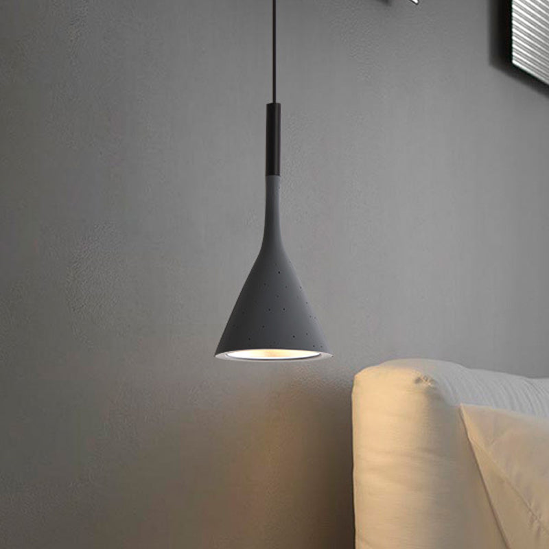 1 Head Hanging Pendant Lamp with Funnel Shade Aluminum and Concrete Industrial Bedside Ceiling Light Fixture in Black/Grey Clearhalo 'Ceiling Lights' 'Modern Pendants' 'Modern' 'Pendant Lights' 'Pendants' Lighting' 616543
