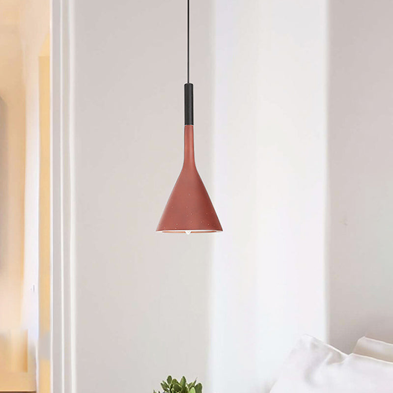 1 Head Hanging Pendant Lamp with Funnel Shade Aluminum and Concrete Industrial Bedside Ceiling Light Fixture in Black/Grey Red Clearhalo 'Ceiling Lights' 'Modern Pendants' 'Modern' 'Pendant Lights' 'Pendants' Lighting' 616545