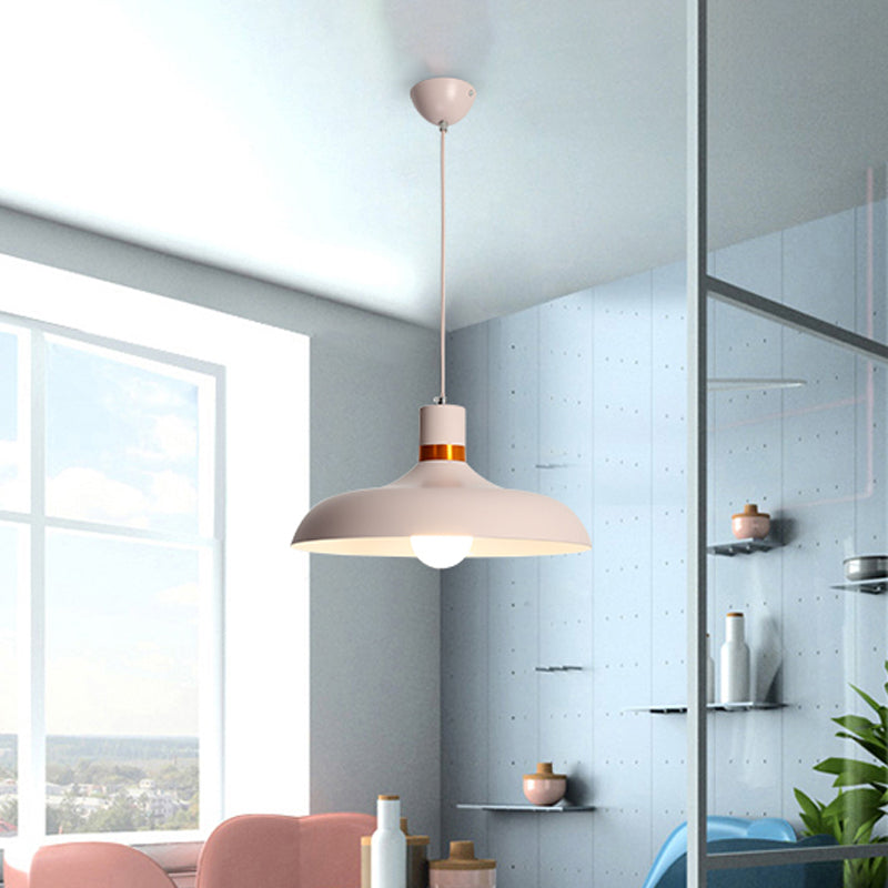 1 Bulb Pendant Lamp with Barn Shade Aluminum Macaron Style Restaurant Ceiling Light Fixture in Grey/Blue Pink Clearhalo 'Ceiling Lights' 'Modern Pendants' 'Modern' 'Pendant Lights' 'Pendants' Lighting' 616558