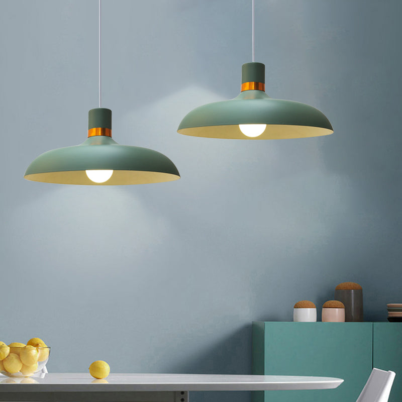 1 Bulb Pendant Lamp with Barn Shade Aluminum Macaron Style Restaurant Ceiling Light Fixture in Grey/Blue Green Clearhalo 'Ceiling Lights' 'Modern Pendants' 'Modern' 'Pendant Lights' 'Pendants' Lighting' 616562