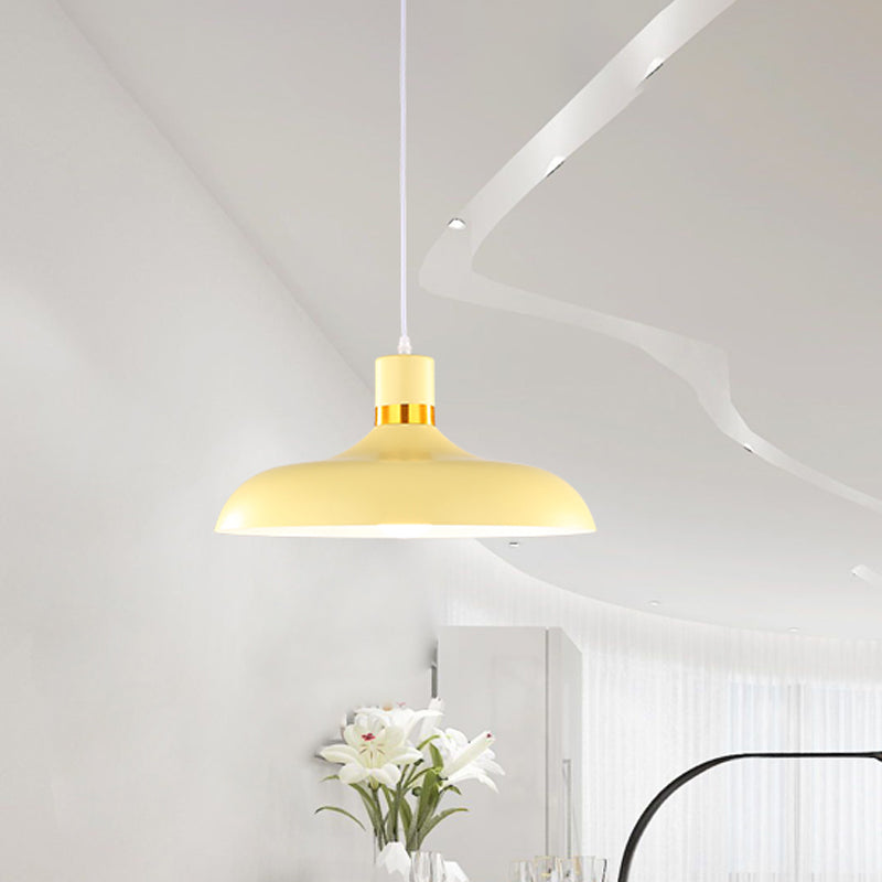 1 Bulb Pendant Lamp with Barn Shade Aluminum Macaron Style Restaurant Ceiling Light Fixture in Grey/Blue Yellow Clearhalo 'Ceiling Lights' 'Modern Pendants' 'Modern' 'Pendant Lights' 'Pendants' Lighting' 616566