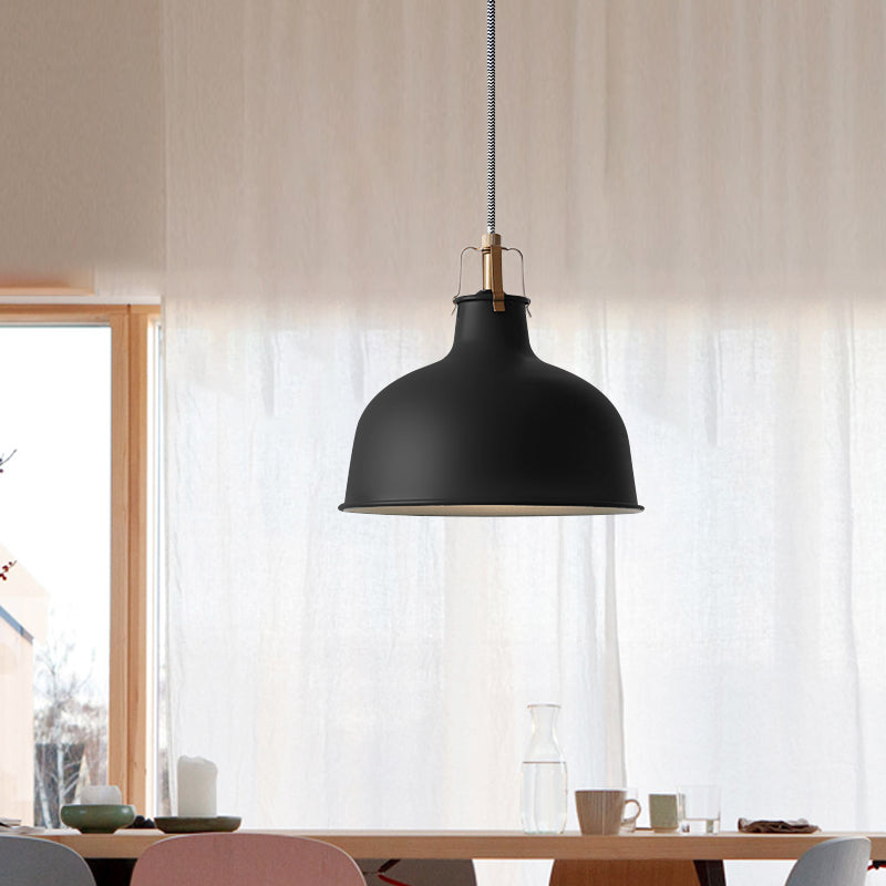 8.5"/13" Wide 1 Head Ceiling Pendant with Dome Shade Metallic Minimalism Living Room Pendant Ceiling Light in Black/White Black 8.5" Clearhalo 'Ceiling Lights' 'Modern Pendants' 'Modern' 'Pendant Lights' 'Pendants' Lighting' 616587