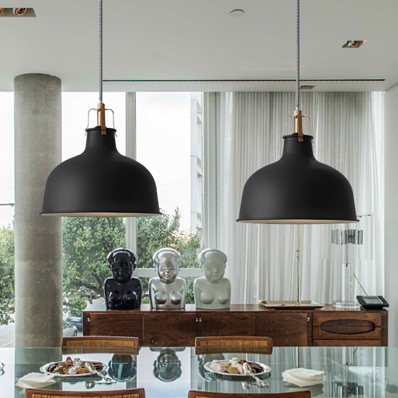 8.5"/13" Wide 1 Head Ceiling Pendant with Dome Shade Metallic Minimalism Living Room Pendant Ceiling Light in Black/White Clearhalo 'Ceiling Lights' 'Modern Pendants' 'Modern' 'Pendant Lights' 'Pendants' Lighting' 616589