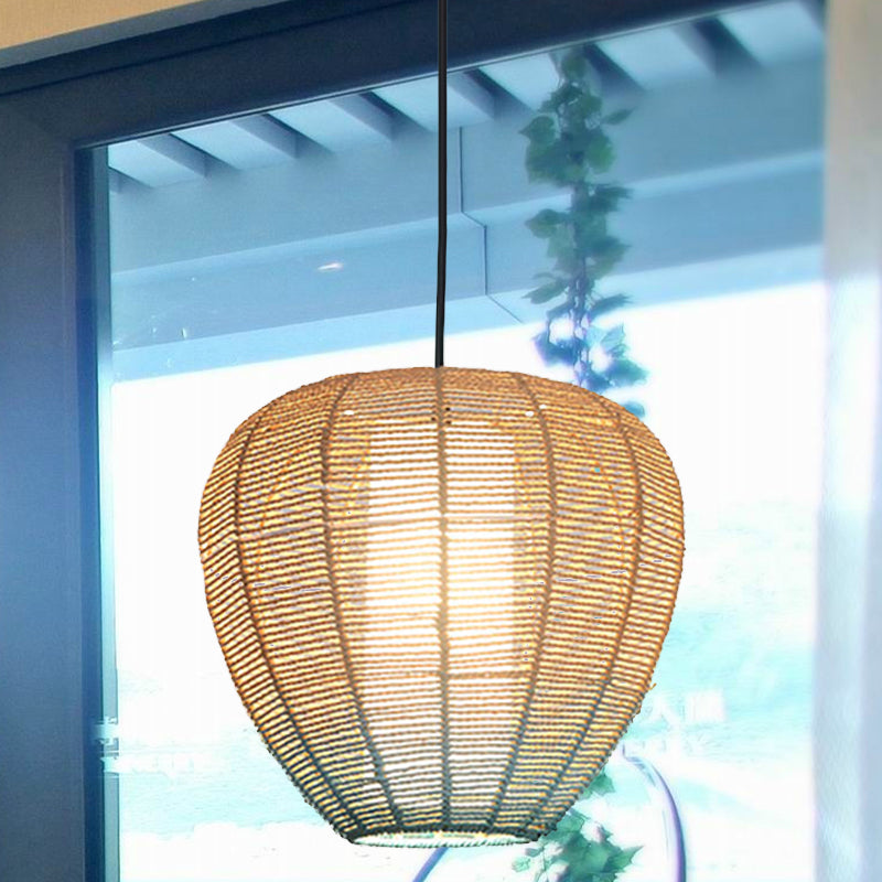 Beige and Blue Curved/Elongated Hanging Light Contemporary 1 Light Hemp Rope Pendant Lighting for Restaurant, 6.5"/8.5"/14" Wide Clearhalo 'Ceiling Lights' 'Pendant Lights' 'Pendants' Lighting' 616615