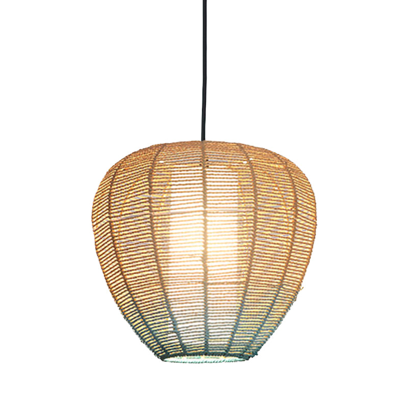 Beige and Blue Curved/Elongated Hanging Light Contemporary 1 Light Hemp Rope Pendant Lighting for Restaurant, 6.5"/8.5"/14" Wide Clearhalo 'Ceiling Lights' 'Pendant Lights' 'Pendants' Lighting' 616618