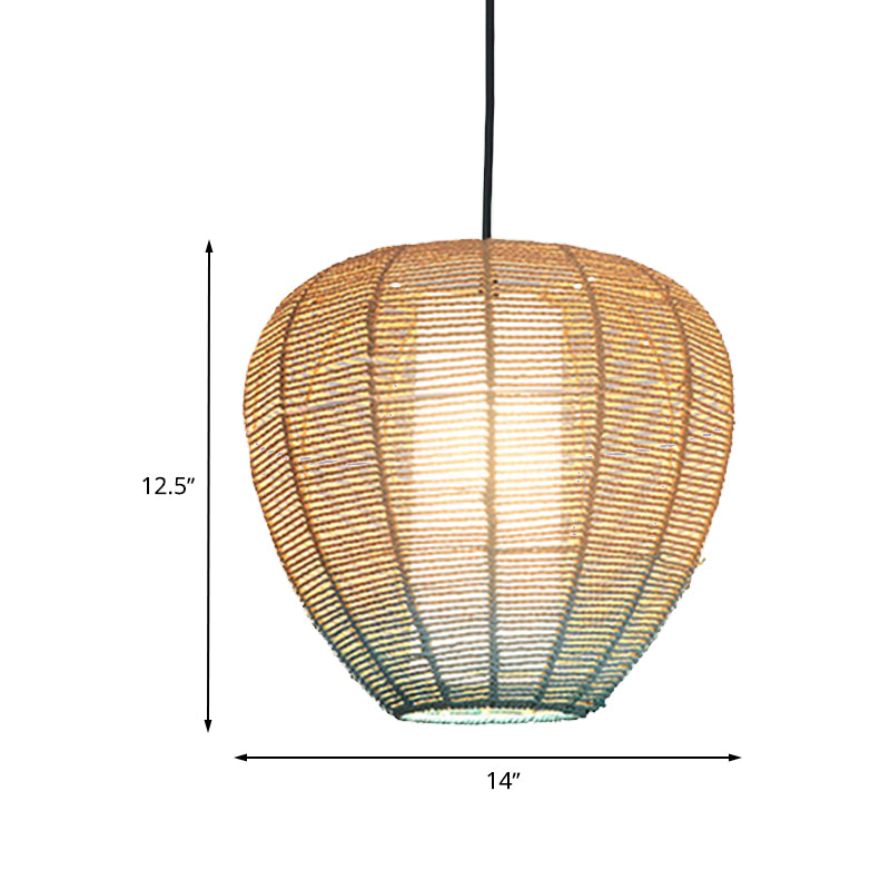 Beige and Blue Curved/Elongated Hanging Light Contemporary 1 Light Hemp Rope Pendant Lighting for Restaurant, 6.5"/8.5"/14" Wide Clearhalo 'Ceiling Lights' 'Pendant Lights' 'Pendants' Lighting' 616619