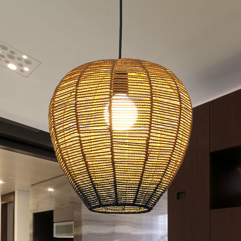 Beige and Blue Curved/Elongated Hanging Light Contemporary 1 Light Hemp Rope Pendant Lighting for Restaurant, 6.5"/8.5"/14" Wide Clearhalo 'Ceiling Lights' 'Pendant Lights' 'Pendants' Lighting' 616620