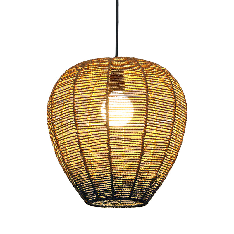 Beige and Blue Curved/Elongated Hanging Light Contemporary 1 Light Hemp Rope Pendant Lighting for Restaurant, 6.5"/8.5"/14" Wide Clearhalo 'Ceiling Lights' 'Pendant Lights' 'Pendants' Lighting' 616623