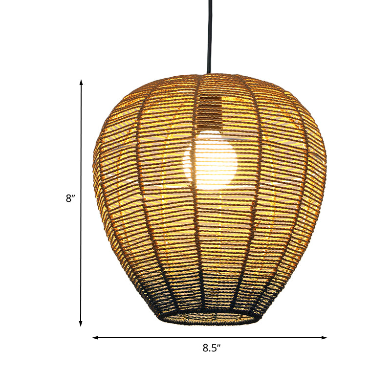 Beige and Blue Curved/Elongated Hanging Light Contemporary 1 Light Hemp Rope Pendant Lighting for Restaurant, 6.5"/8.5"/14" Wide Clearhalo 'Ceiling Lights' 'Pendant Lights' 'Pendants' Lighting' 616624