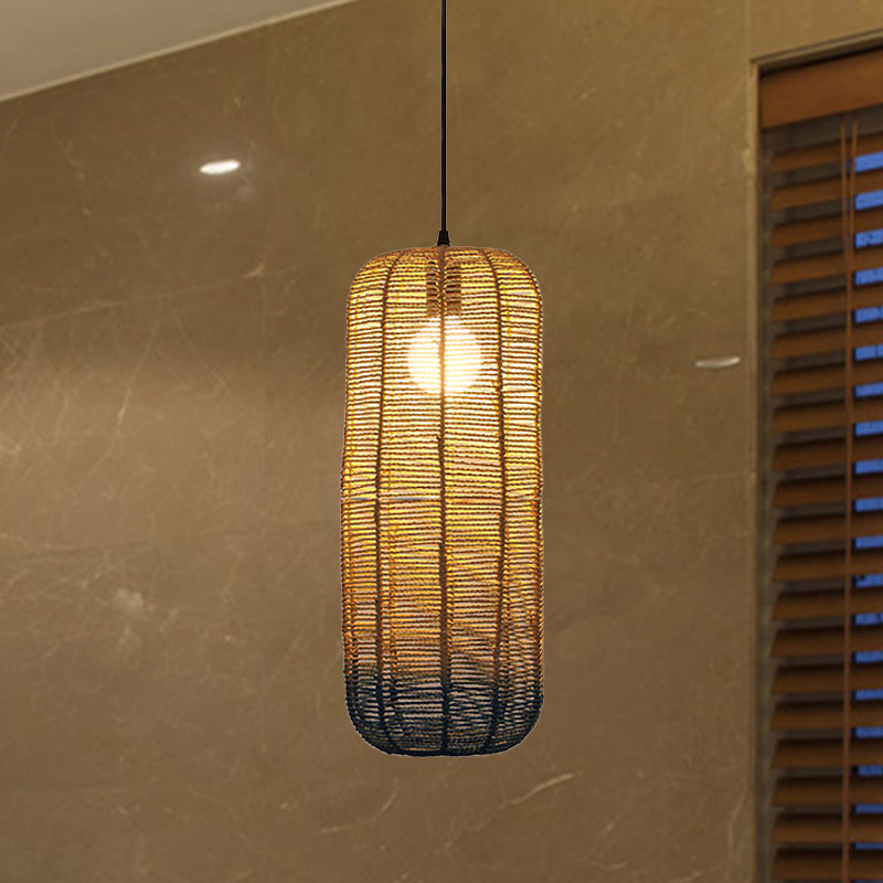 Beige and Blue Curved/Elongated Hanging Light Contemporary 1 Light Hemp Rope Pendant Lighting for Restaurant, 6.5"/8.5"/14" Wide Clearhalo 'Ceiling Lights' 'Pendant Lights' 'Pendants' Lighting' 616625