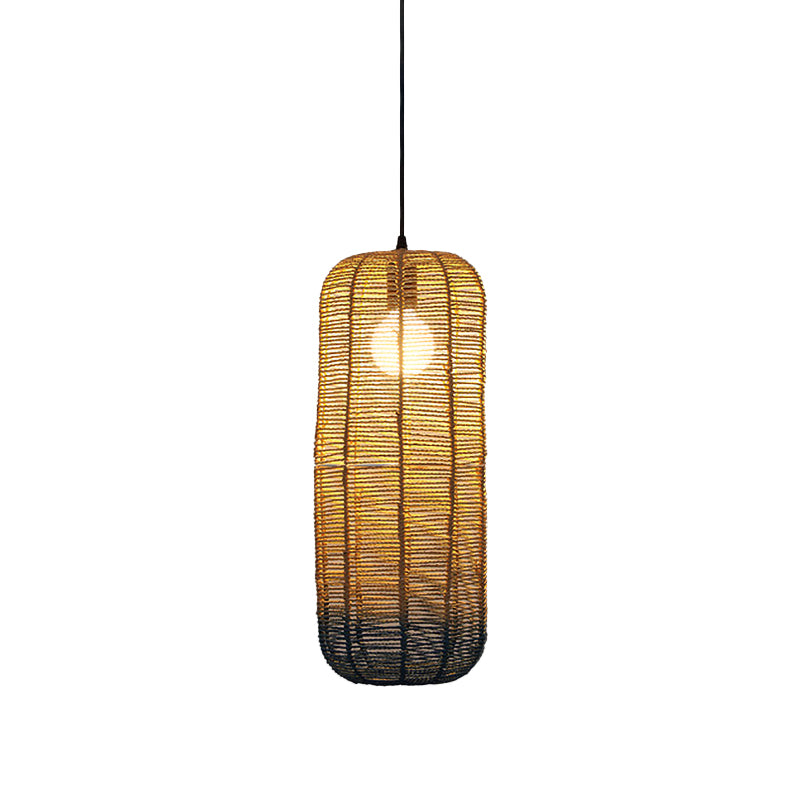 Beige and Blue Curved/Elongated Hanging Light Contemporary 1 Light Hemp Rope Pendant Lighting for Restaurant, 6.5"/8.5"/14" Wide Clearhalo 'Ceiling Lights' 'Pendant Lights' 'Pendants' Lighting' 616628