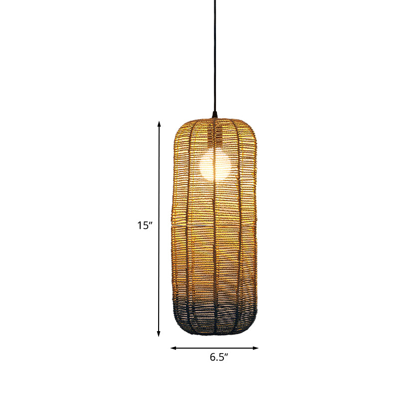 Beige and Blue Curved/Elongated Hanging Light Contemporary 1 Light Hemp Rope Pendant Lighting for Restaurant, 6.5"/8.5"/14" Wide Clearhalo 'Ceiling Lights' 'Pendant Lights' 'Pendants' Lighting' 616629